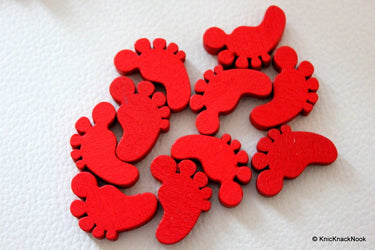 10 x Red Wood Feet Beads 22mm x 14 mm x 5mm
